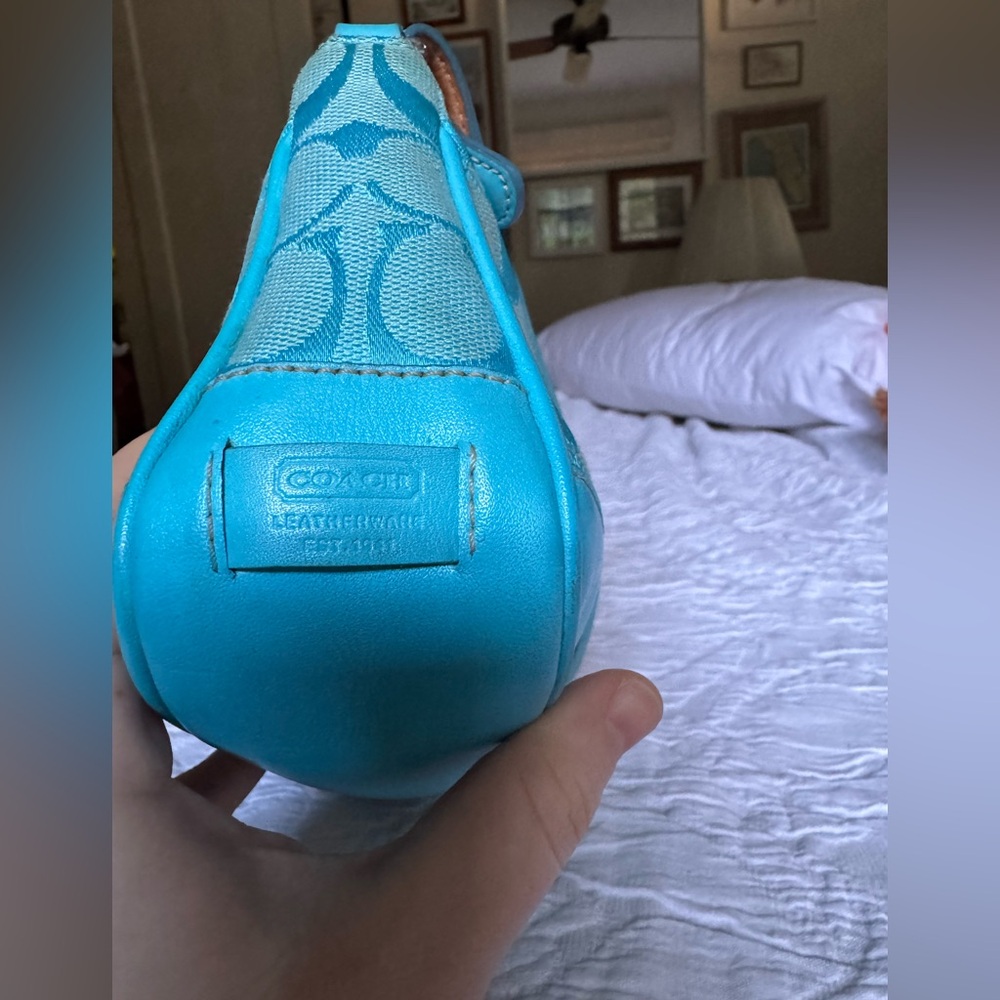 Vintage Coach Turquoise Demi Signature Jacquard Aquamarine Blue Bag + hangtag! - Picture 6 of 12